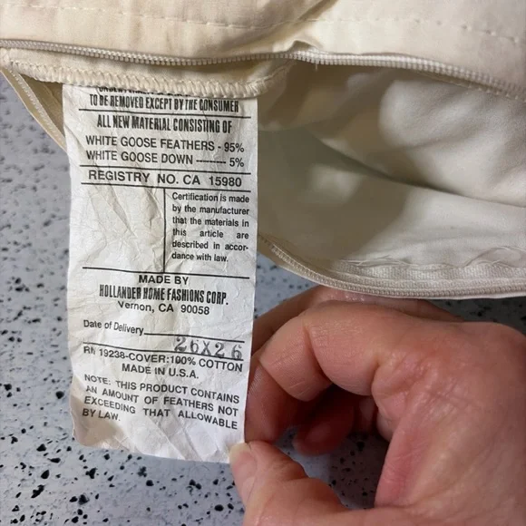 Set of 2 heavy Hollander goose feather pillow inserts 26x26 cotton covers USA - Picture 3 of 4